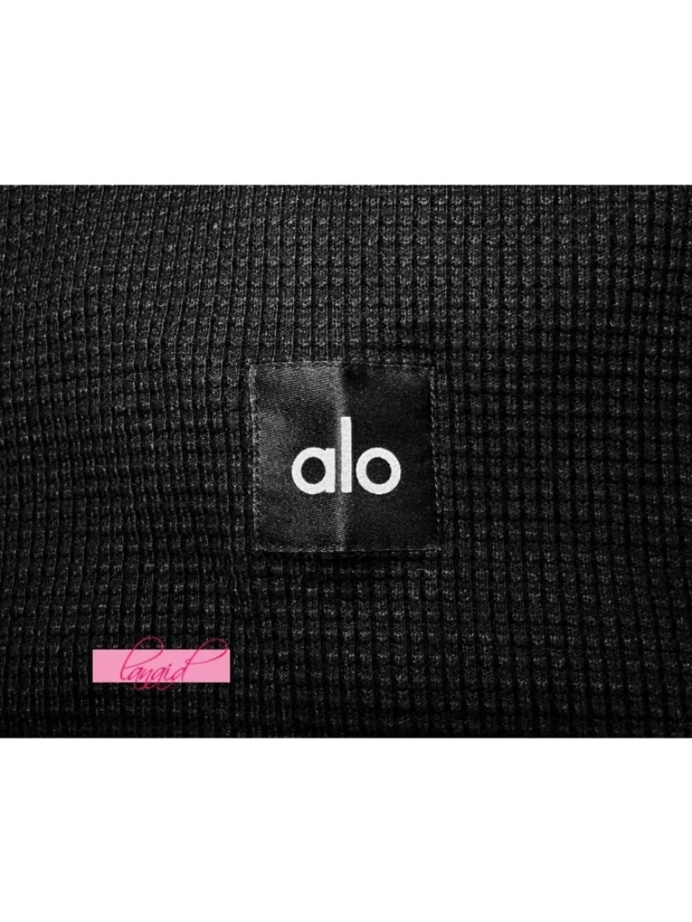 Alo Waffle Weekend Escape Mock Neck Long Sleeve Black Turtleneck Thermal Sweater